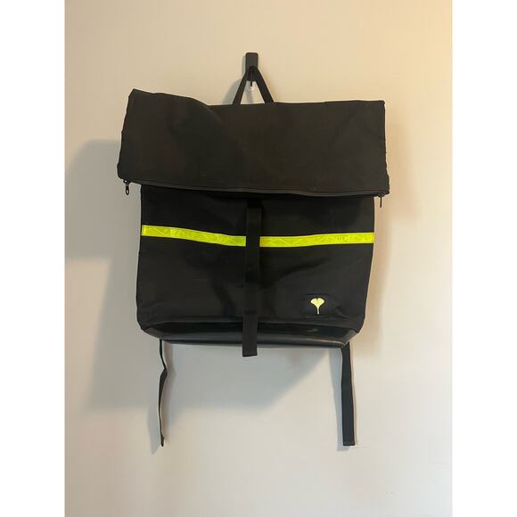 Ginkgo Large Rolltop Backpack Black with Yellow Reflective Stripes Biking Laptop - Picture 4 of 9